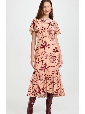 New NWT Rhode Cream Enchanted Vine Grande Arabella Floral Midi-Dress size 0